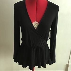 FREE PRESS XS black low cut wrap bell sleeves NWT